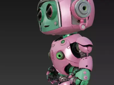Pink Techbot - Cute Stylized Robot Character 3D Model 3D print model