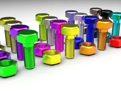 Colored Bolts and Nuts Set 3D model