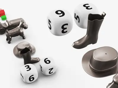 Board Game Token and Dice Set 3D model