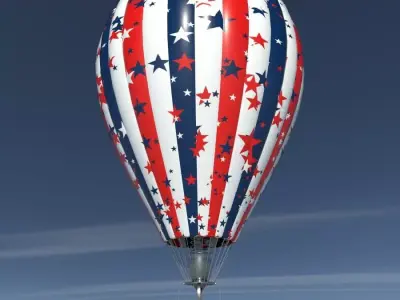 Hot air balloon red blue stars Low-poly 3D model