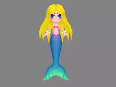 Cartoon mermaid princess Low-poly 3D model