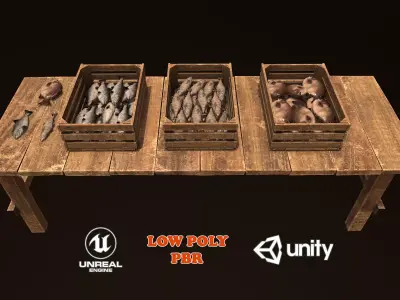 Fish market low poly pbr  Low-poly 3D model