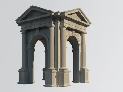Arched portico Tuscan order with 3 4 columns with a pedestal 3D model