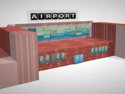 Airport brick building Low-poly 3D model