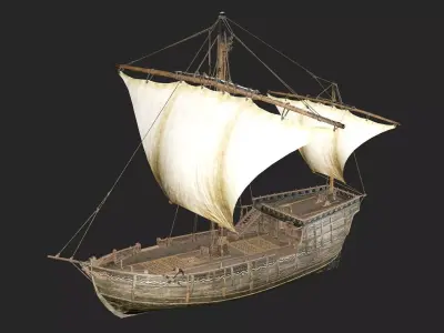 Galeon Medieval Ship Game-Ready Low-Poly 3D Model Low-poly 3D model