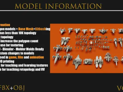 120 Spaceship-Vehicle-Sci-fi-Aircraft-Transportation-Ship-Vol 01 Low-poly 3D model