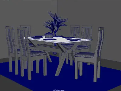 Modern Wooden Dining Table Set Low-poly 3D model