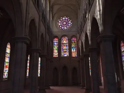 church inside of cathedral with stained glass windows 3D model