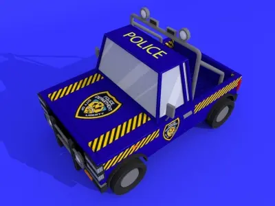 low poly pickup police and fire truck Free low-poly 3D model
