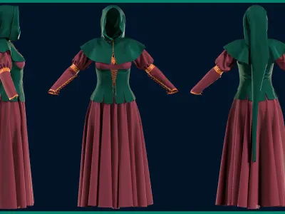 female medieval dress with texture 3D model