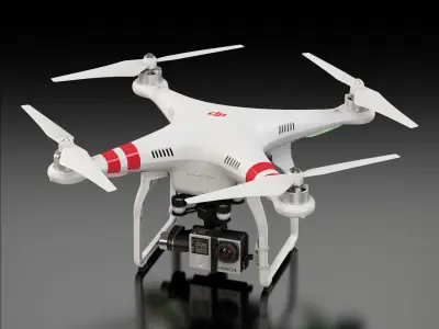 DJI Phantom 2 Quadcopter with GoPro HERO4 Low-poly 3D model