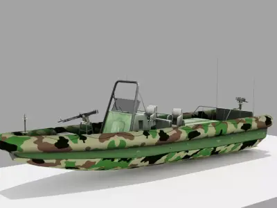 Army Patrolling Boat With Guns Low-poly 3D model