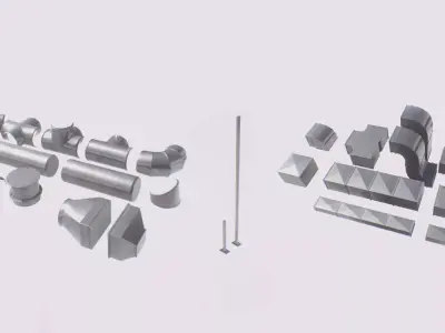 Simple air ducts modular system 27 elements 3D model lowpoly Low-poly 3D model