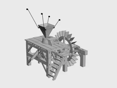 Enterable small early medieval watermill Low-poly 3D model