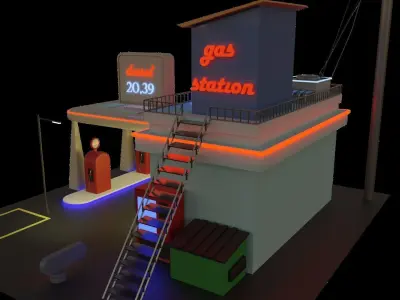Low Poly Gas Station Scene Free low-poly 3D model