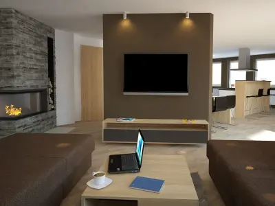 Apartment bathroom with two sinks and skylight 3D model