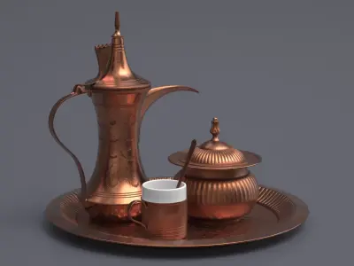 Traditional Copper Arabic Coffee Serving Set 3D model