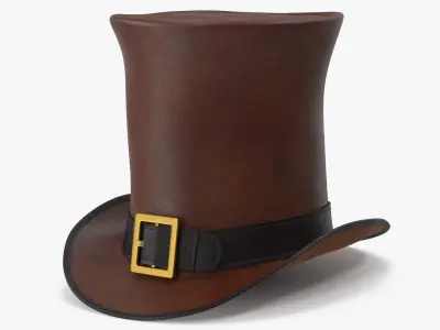Leather Top Hat Brown with Buckle v 2 3D model
