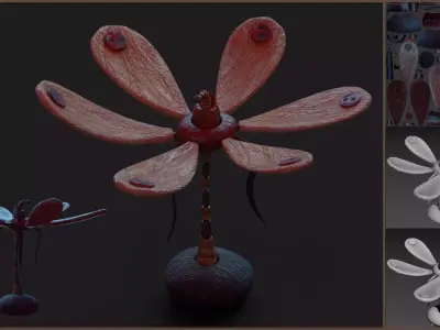 Stylized Dragonfly Flower Low-poly 3D model