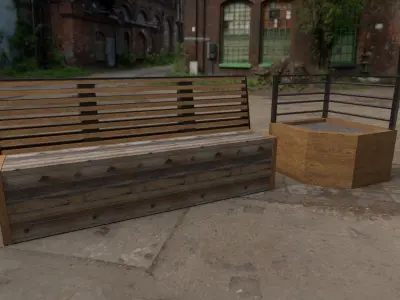 Bench set 1 metal box with two bars Low-poly 3D model
