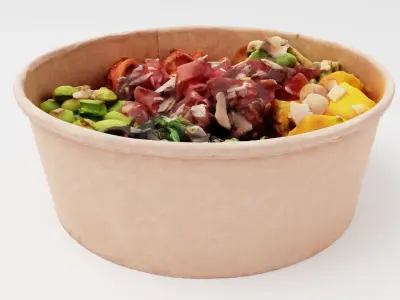 poke bowl with tuna rice avocado mango 3D model