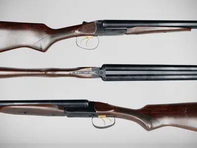 Double Barrel Shotgun Low-poly 3D model
