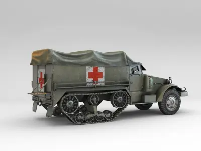 Low Poly M3A1 Halftrack Ambulance Low-poly 3D model