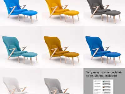 Cub Lounge Modern Wing Chair and Ottoman Free 3D model
