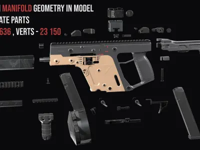 Tactical modular SMG TDI Kriss Vector gen2 Low-poly 3D model