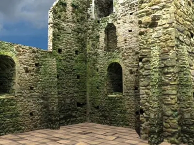 Ruins stone castle with windows and arches 3D model