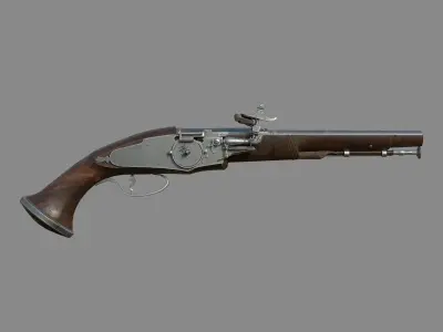 Weapon - Flintlock - Italian Wheellock Pistol Low-poly 3D model