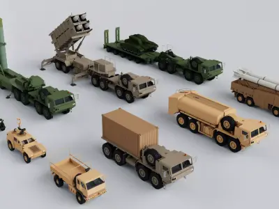 12 Military Vehicles Pack Collection - Game Ready Low-poly 3D model