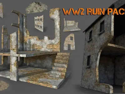 ww2 ruin pack Low-poly 3D model