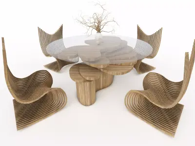 parametric table and 4 chairs Free 3D model