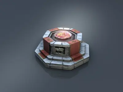Shrine with fire pit brazier Low-poly 3D model