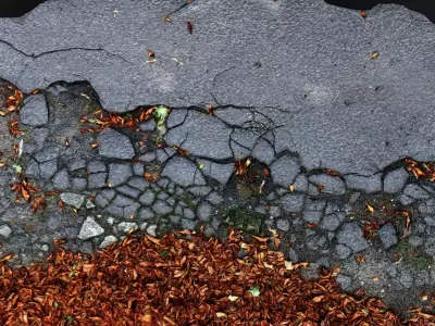 damaged asphalt road cracked debris part PBR photogrammetry Low-poly 3D model