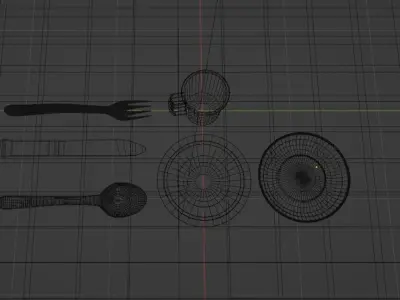 Camping cutlery set - Tin bowl plate mug spoon fork and knife Low-poly 3D model