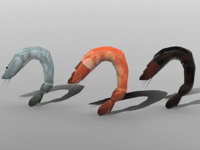Shrimp three Low-poly 3D model