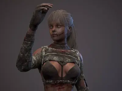 Lara zombie military Low-poly 3D model