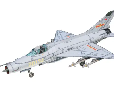 PBR PLAAF J7E J-7E J-7G Fighter Mig-21 Fishbed Low-poly 3D model