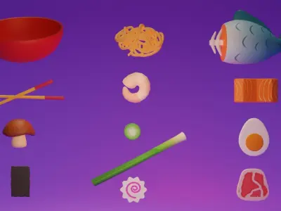 Asian Ramen Food Pack Low-poly 3D model