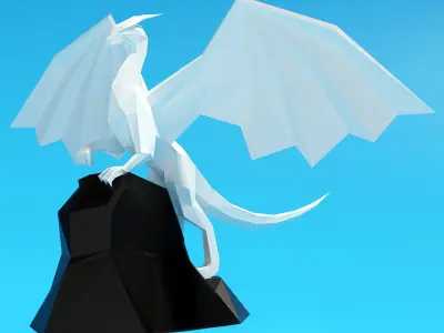 Low Poly White Dragon statue model Low-poly 3D model