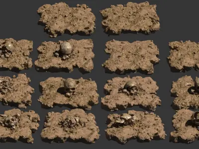 Modular 3D Ground with broken skulls LOW POLY VERSION 3D model