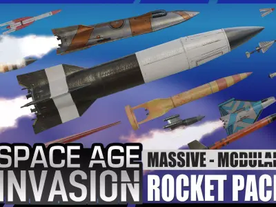Space Age Invasion Massive Modular Rocket Pack Low-poly 3D model