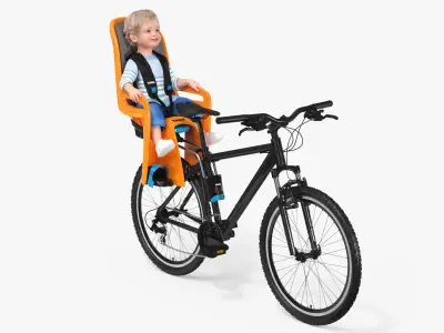 Toddler in Thule Safety Seat on Bike 3D model