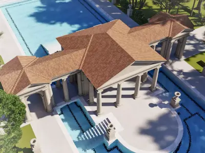 Exterior Swimming Pool with a Classical Gazebo in Tuscan Order 3D model