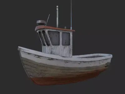 Small fishing boat Low-poly 3D model