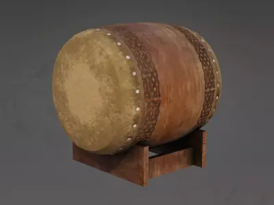 Japanese Shinto Drum - Traditional Shrine Taiko GameReady PBR Low-poly 3D model