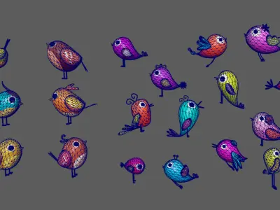 Stylish a bunch of birds Low-poly 3D model