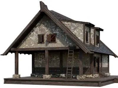 Old Medieval House Building 4K Textures GameReady 95 Low-poly 3D model